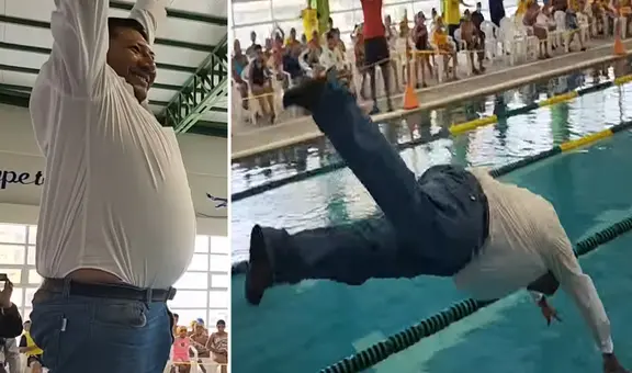 Alcalde se lanzó a piscina recién inaugurada con todo y ropa para probarla: "Pensó que era su jacuzzi"