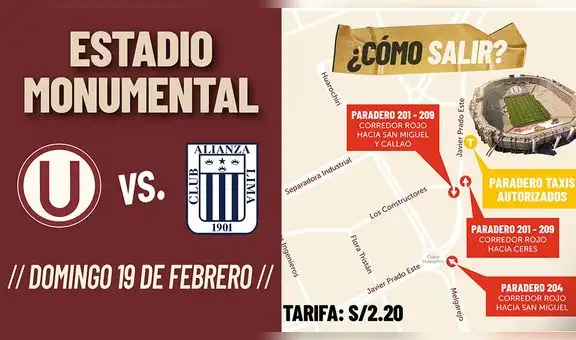 Universitario vs. Alianza Lima: Corredor Rojo transportará a hinchas del estadio Monumental