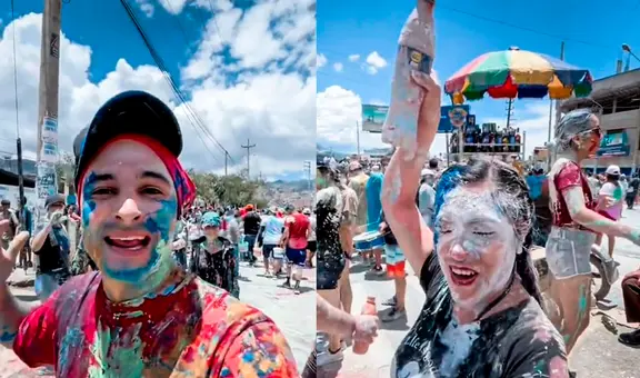“Qué locazo, tío”: tiktoker español Kevin GG se muestra bañado en pintura en carnavales de Cajamarca