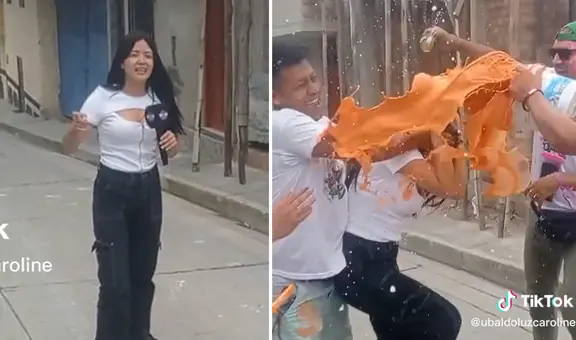 Reportera de “Mande quien mande” fue bañada con pintura durante carnavales en Cajamarca