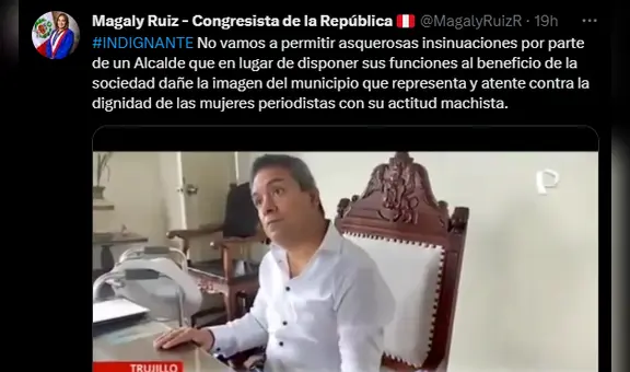 Congresista Magaly Ruiz: "No vamos a permitir asquerosas insinuaciones por parte de un alcalde”