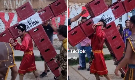 Hacen parodia de la pasión de Cristo con cajas de cerveza y causan polémica: “Perdónalos, Dios”