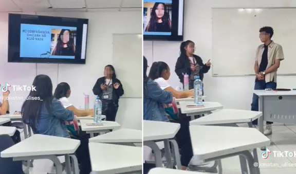 Alumno termina su exposición y culpa a su compañera por no ayudar en el trabajo: “No hizo nada”