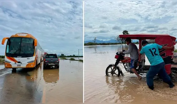 Lambayeque: río La Leche se desborda y cubre tramo de la Panamericana Norte