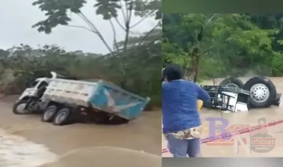 Camión es arrastrado por huaico en Pucallpa tras intensas lluvias