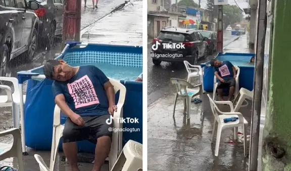 Hombre sorprende al tomar una siesta pese a la intensa lluvia y usuarios quedan en shock