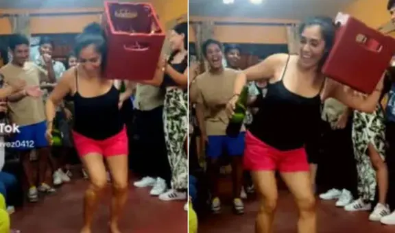 Peruana baila huayno con caja de cerveza al hombro y desata furor con sus pasos