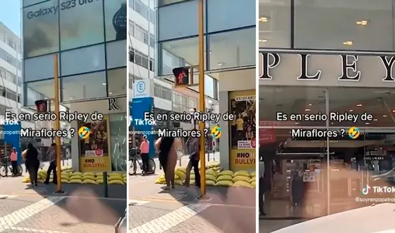 ¿Precavidos? Ripley Miraflores coloca sacos de arena en su puerta para protegerse de la lluvia