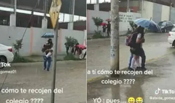 Peruano recoge a su hija del colegio y la lleva en brazos para evitar que se moje: “Más padres así”