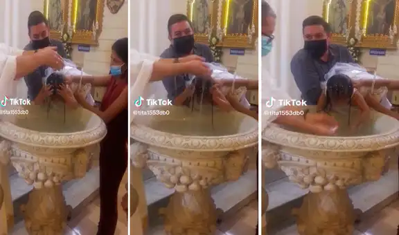 ¿Creyó que era tina? Niña utiliza pila de iglesia para lavarse la cabeza durante su bautizo