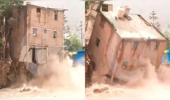Chosica: cámaras captan preciso momento en que casa se desmorona por la fuerza del río Rímac