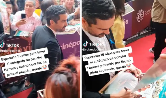 ¡No era su momento! Esperó 15 años por el autógrafo de 'Poncho' Herrera, y al verlo su plumón no pintó