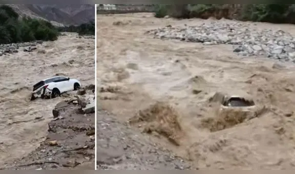 Moderna camioneta es arrastrada por caudaloso río tras colapso de carretera en Áncash