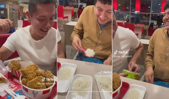 Van a KFC y llevan su propio arroz y menestra para acompañar el pollo broaster
