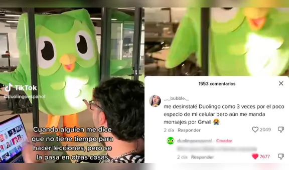 Cuenta de Duolingo en español trolea a usuaria por memoria de celular: "Para TikTok sí tienes espacio"
