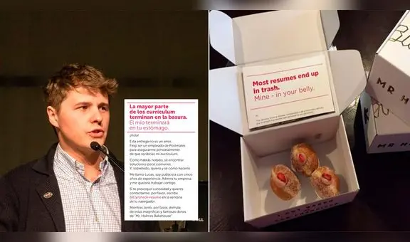 Joven se disfraza de repartidor para entregar su currículum vitae dentro de una caja de donuts