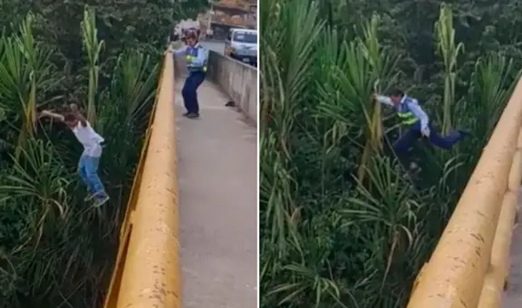 Conductor se lanza a un río para no ser multado por policía y este se tira a perseguirlo