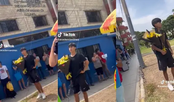 Joven esperó con flores amarillas a su enamorada tras el examen de admisión de San Marcos