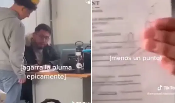 Le grita "¡Shazam!" a su profesor para que le suba la nota, pero este lo jala: “Por chistosito”