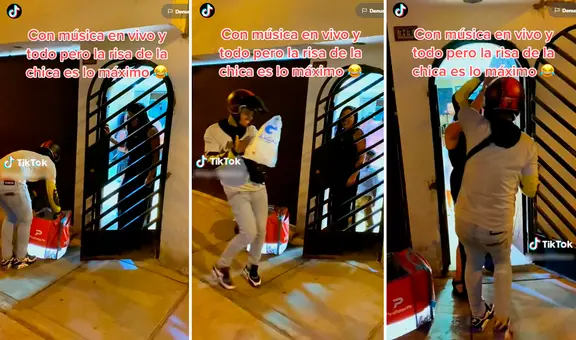 Repartidor entrega pedido y al oír pegajosa canción saca a bailar a la dueña de la casa