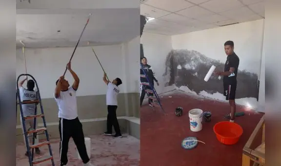 Entusiastas policías dan mantenimiento a Pronoei en estado crítico en Arequipa