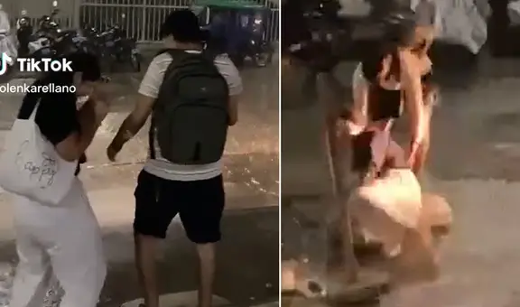 Joven es viral al intentar cruzar calle sin mojarse y terminar empapada: “Inevitable no reírse”