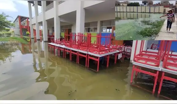 Aguas de desagüe invaden aulas y patio de colegio en Chiclayo
