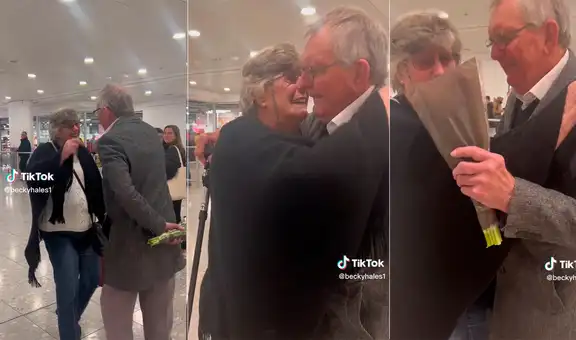 Adulto mayor recibe a su esposa con flores e imágenes conmueven las redes: “Mi meta en la vida”