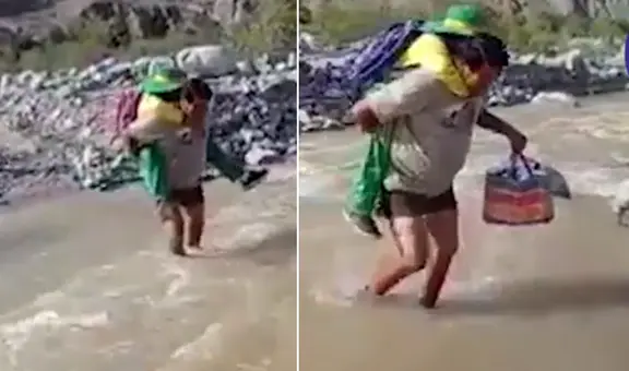 Profesor cargó a escolares y cruzó río para que niños lleguen a su colegio en Arequipa