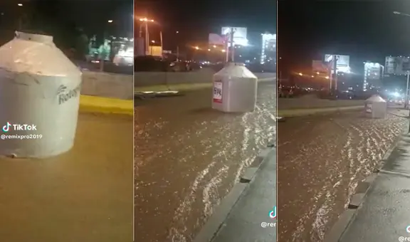Video muestra tanque de Rotoplast arrastrado en calles de Arequipa tras lluvias: "Y se marchó"