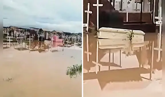 Piura: cementerio se inunda y ataúdes de difuntos flotan en las aguas pluviales