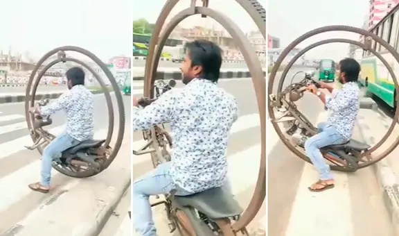 ¿La moto del futuro? Captan a hombre manejando un vehículo con una sola rueda