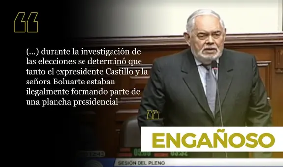 Investigación congresal no "determinó" que Castillo y Boluarte candidatearon "ilegalmente", como dijo Montoya