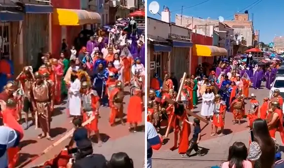 Solidario acto en Semana Santa: niño ayuda a ‘Jesús’ a pararse tras caerse camino a la crucifixión