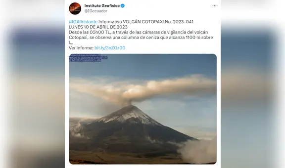 Volcán Cotopaxi HOY, 12 de abril: Sigue la actividad vía Instituto Geofísico de Ecuador (IGE)