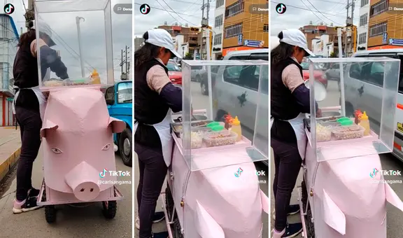 Emprendimiento peruano: mujer fabrica su puesto con forma de chancho para vender chicharrón