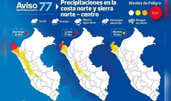 Senamhi advierte lluvias, nieve y granizo hasta de extrema intensidad en la costa norte y sierra