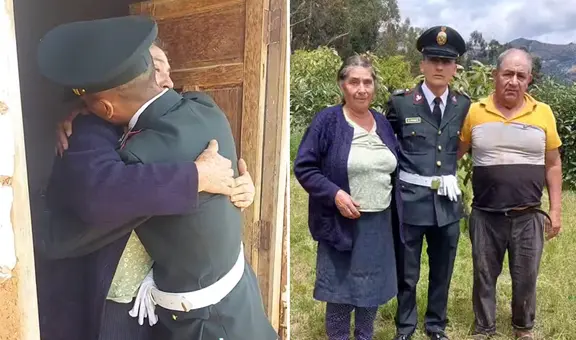 Cadete de la Policía sorprendió a sus abuelitos en Cajamarca: “No se olvidan las raíces”