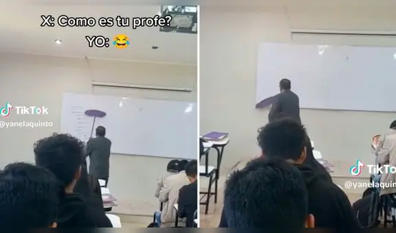 Docente no encuentra mota para limpiar la pizarra y asombra al usar una escoba: "Otro level"