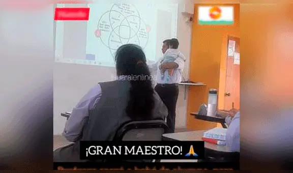 Huaral: profesor carga a bebé de una alumna para que ella no se distraiga