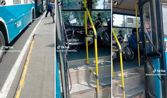 ¿Y cómo lo subieron? Pasajeros quedan sorprendidos al ver una motocicleta dentro de un bus