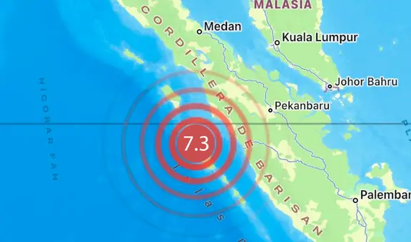 Terremoto en Indonesia de magnitud 7.3 azota la isla de Sumatra y activa alerta de tsunami