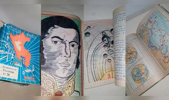 Muestra cuadernos de su papá cuando estaba en el colegio y sorprende con sus dibujos: “Oro puro”