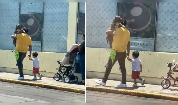 Hombre es captado cargando a su perro para proteger sus patas del calor y recibe elogios en redes