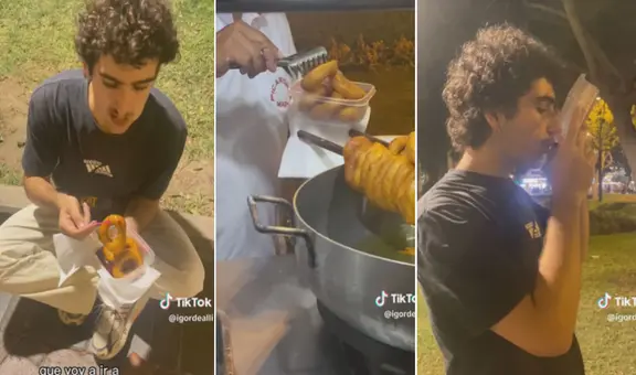 Español prueba picarones por primera vez en parque Kennedy y queda en shock: Está buenísimo