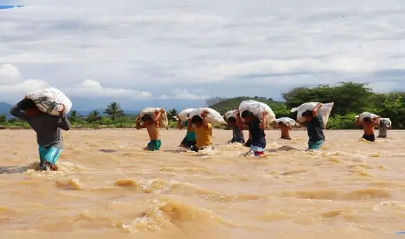 Agricultores arriesgan sus vidas en Tumbes al cruzar caudalosas aguas con sus productos