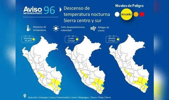 Senamhi advierte de descenso de temperatura nocturna en la sierra centro y sur del país