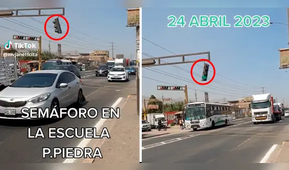 Semáforo 'colgante' de Puente Piedra causa sensación entre los cibernautas: "Resistió por el honor"