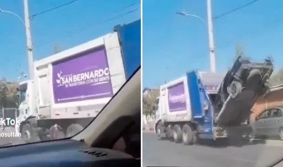 “Creí haberlo visto todo”: captan a camión compactador llevando un auto como basura