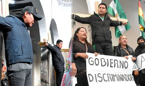 Maestros bolivianos se crucificaron como protesta ante falta de recursos en el Día del Trabajo